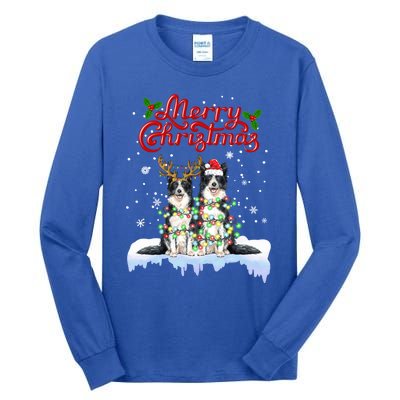 Border Collie Christmas Lights Matching Family Xmas Dog Gift Tall Long Sleeve T-Shirt