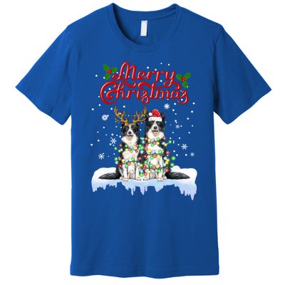 Border Collie Christmas Lights Matching Family Xmas Dog Gift Premium T-Shirt