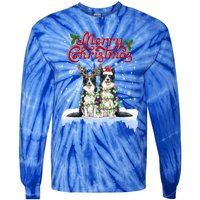 Border Collie Christmas Lights Matching Family Xmas Dog Gift Tie-Dye Long Sleeve Shirt