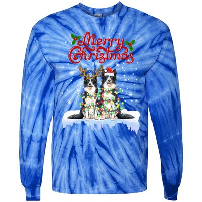 Border Collie Christmas Lights Matching Family Xmas Dog Gift Tie-Dye Long Sleeve Shirt