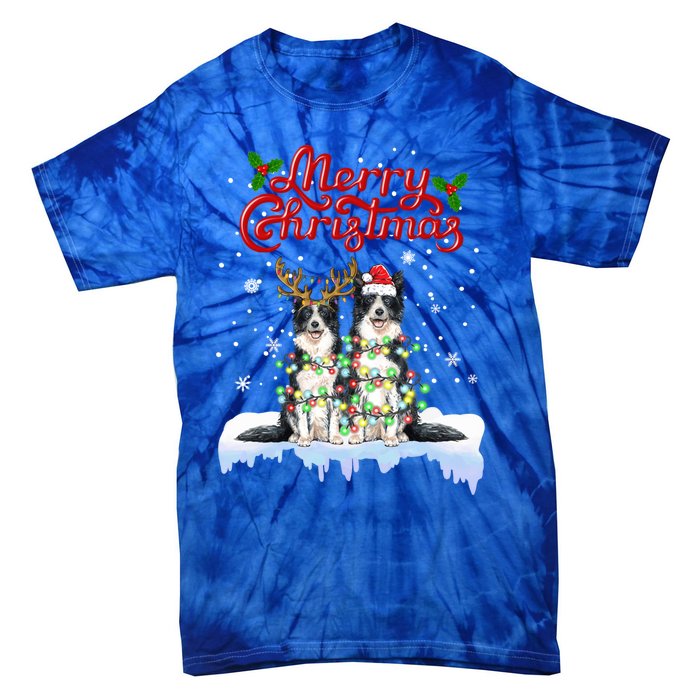 Border Collie Christmas Lights Matching Family Xmas Dog Gift Tie-Dye T-Shirt