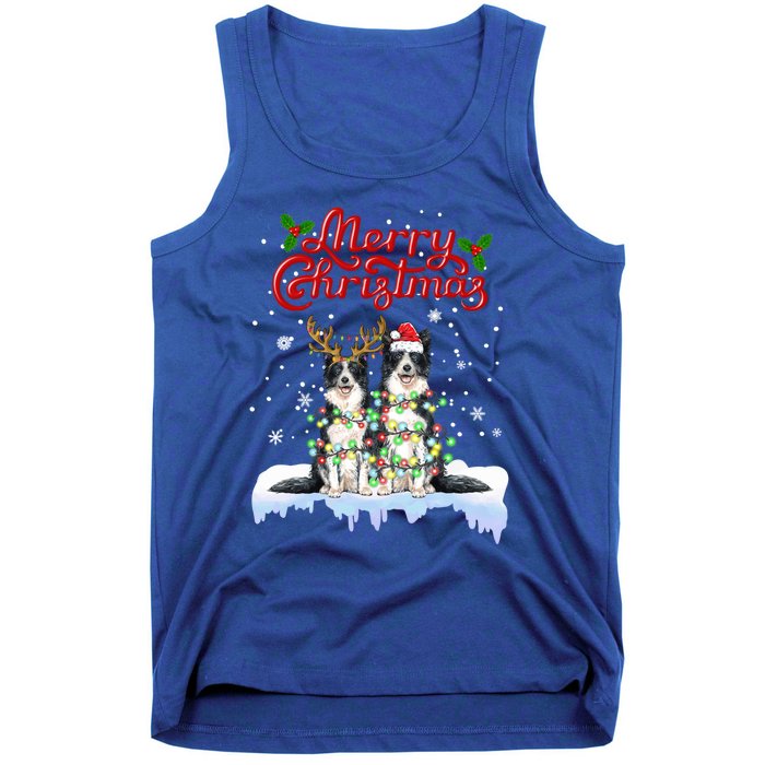 Border Collie Christmas Lights Matching Family Xmas Dog Gift Tank Top