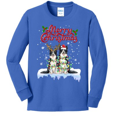 Border Collie Christmas Lights Matching Family Xmas Dog Gift Kids Long Sleeve Shirt