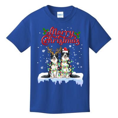 Border Collie Christmas Lights Matching Family Xmas Dog Gift Kids T-Shirt