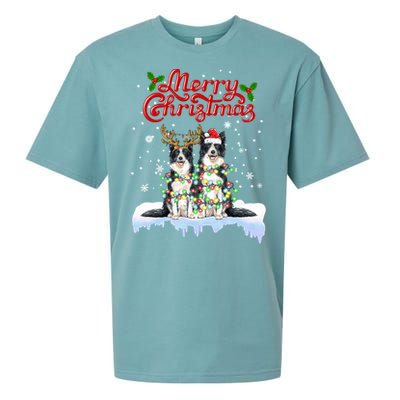 Border Collie Christmas Lights Matching Family Xmas Dog Gift Sueded Cloud Jersey T-Shirt