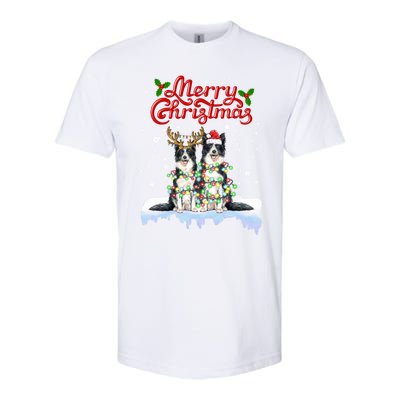 Border Collie Christmas Lights Matching Family Xmas Dog Gift Softstyle CVC T-Shirt