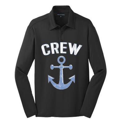 Boating Captain Crew Pontoon Nautical Gift Sailing Anchor Silk Touch Performance Long Sleeve Polo