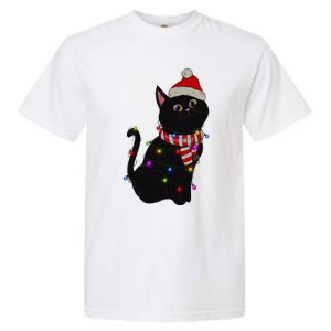 Black Cat christmas light funny cat lover christmas  Garment-Dyed Heavyweight T-Shirt