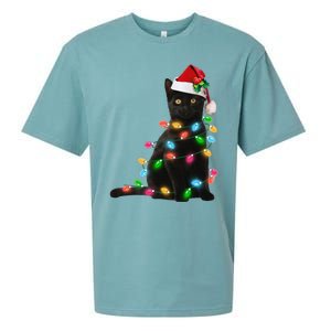 Black Cat Christmas Light Funny Cat Lover Christmas Sueded Cloud Jersey T-Shirt