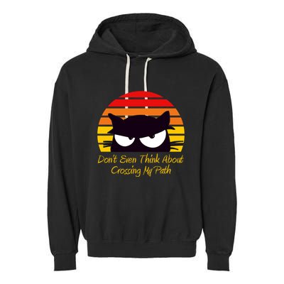 Black Cat Crossing His Path Funny Novelty Gift Garment-Dyed Fleece Hoodie