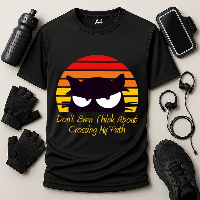Black Cat Crossing His Path Funny Novelty Gift Cooling Performance Crew T-Shirt