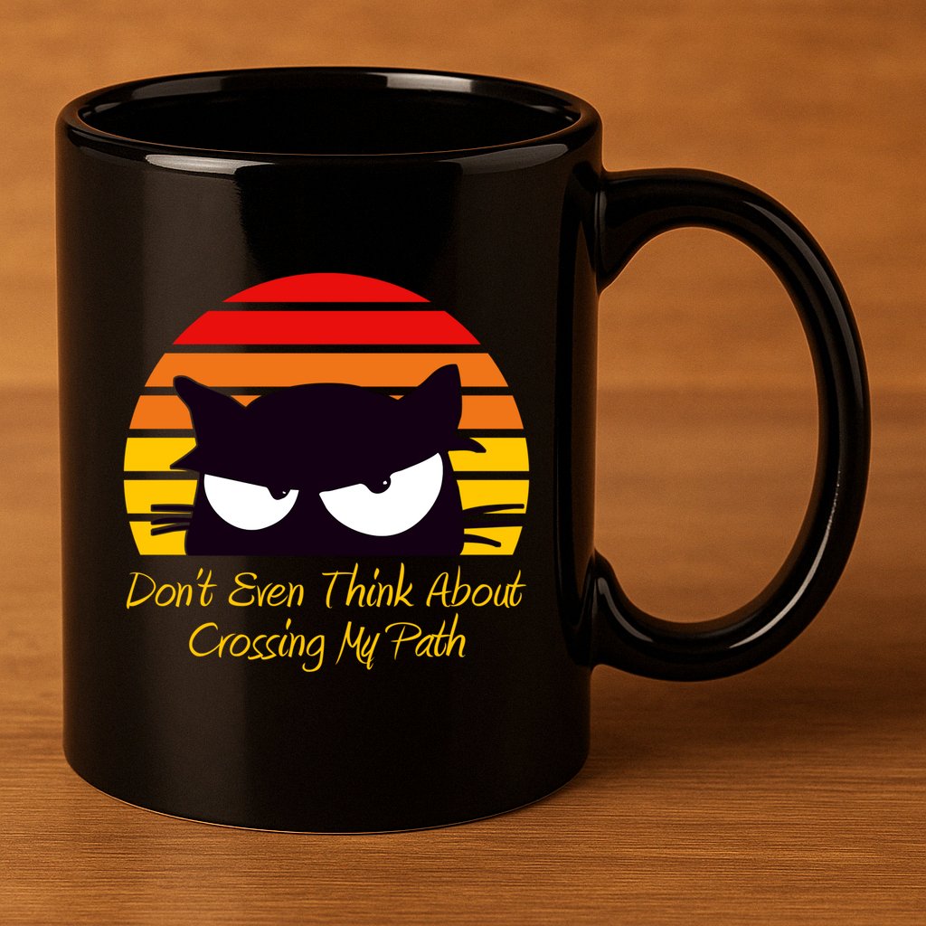 Black Cat Crossing His Path Funny Novelty Gift 11oz C Handle Ceramic Mug
