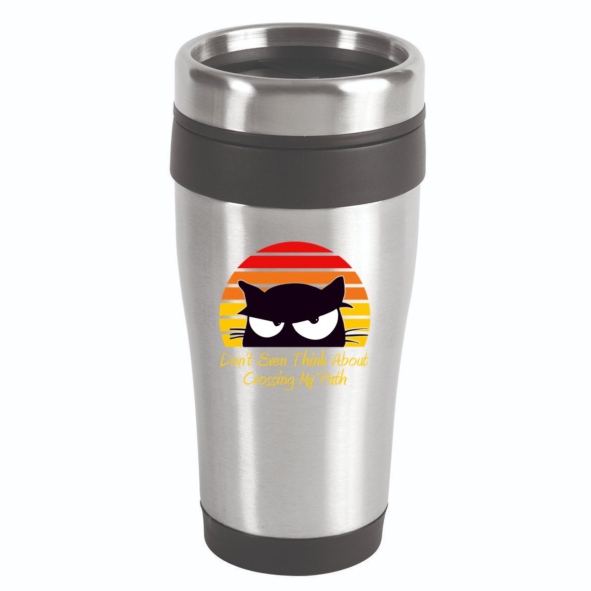 Black Cat Crossing His Path Funny Novelty Gift 16oz Travel Tumbler