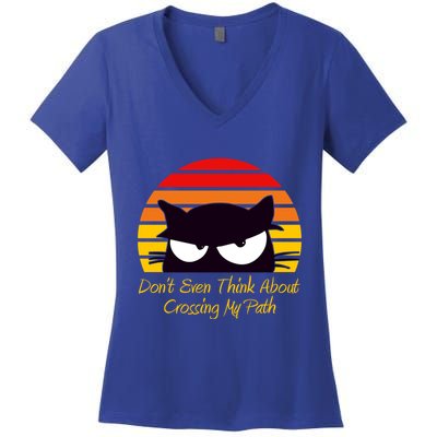 Black Cat Crossing His Path Funny Novelty Gift Women's V-Neck T-Shirt
