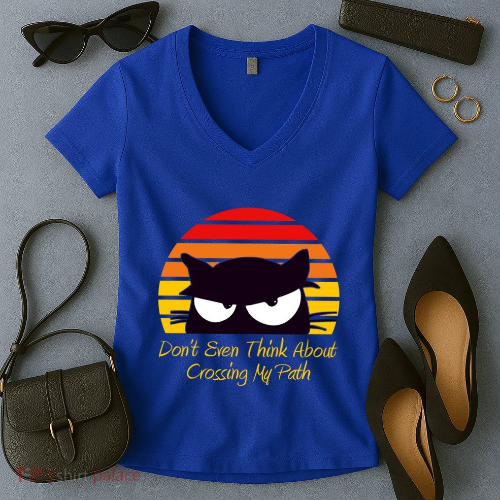 Black Cat Crossing His Path Funny Novelty Gift Women's V-Neck T-Shirt
