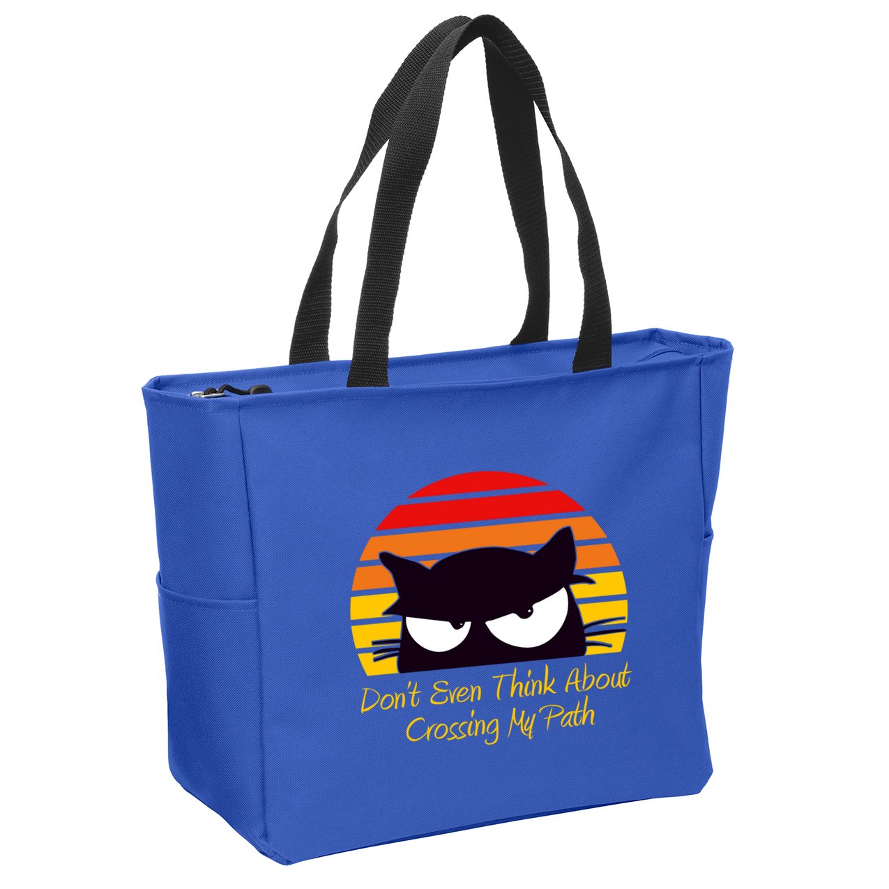 Black Cat Crossing His Path Funny Novelty Gift Zip Tote Bag