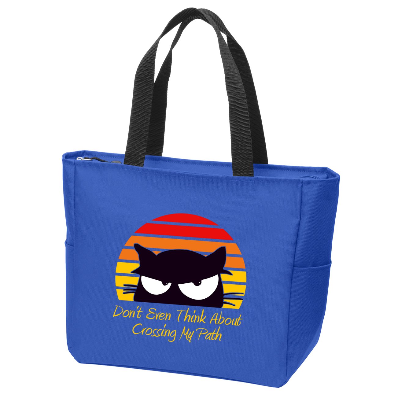 Black Cat Crossing His Path Funny Novelty Gift Zip Tote Bag