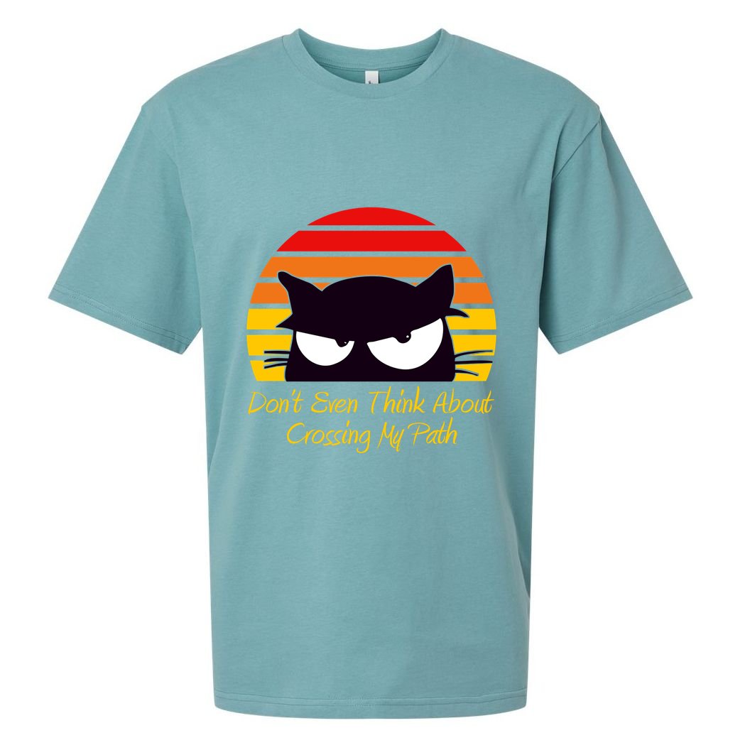 Black Cat Crossing His Path Funny Novelty Gift Sueded Cloud Jersey T-Shirt