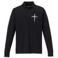 Believe Christian Cross Jesus Christ Christians Performance Long Sleeve Polo