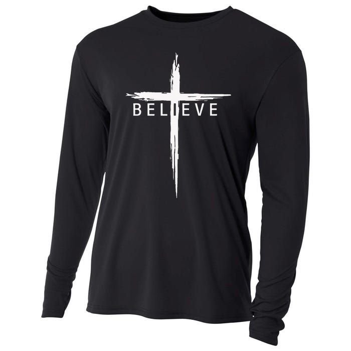 Believe Christian Cross Jesus Christ Christians Cooling Performance Long Sleeve Crew