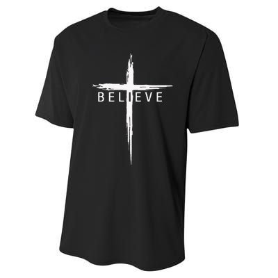 Believe Christian Cross Jesus Christ Christians Performance Sprint T-Shirt