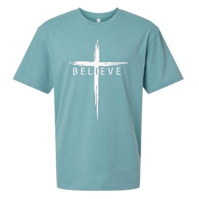 Believe Christian Cross Jesus Christ Christians Sueded Cloud Jersey T-Shirt