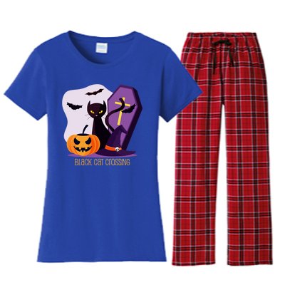 Black Cat Crossing Cool Gift Women's Flannel Pajama Set