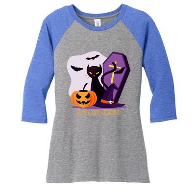 Black Cat Crossing Cool Gift Women's Tri-Blend 3/4-Sleeve Raglan Shirt