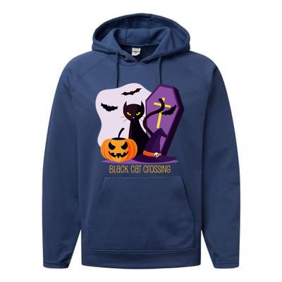 Black Cat Crossing Cool Gift Performance Fleece Hoodie