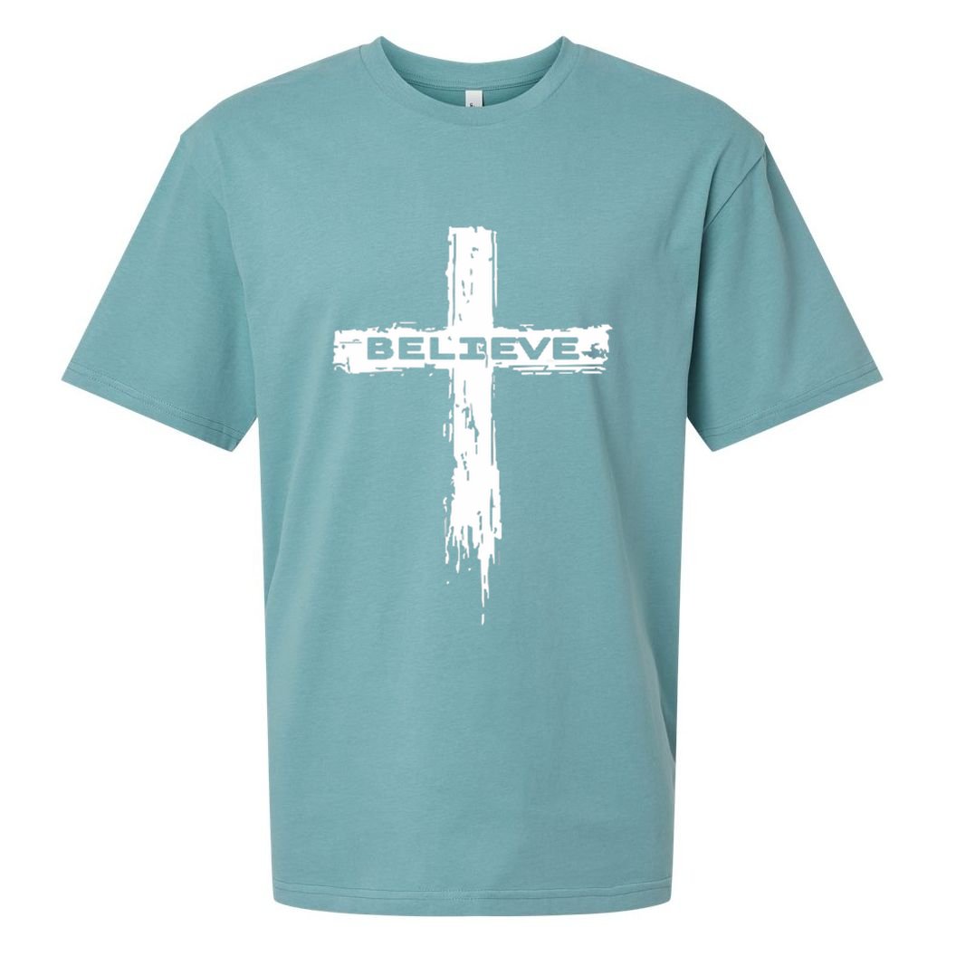Bhgytec Christian Cross Religious Believe Graphic Unisex , Unisex Kids, Girls Blac Sueded Cloud Jersey T-Shirt
