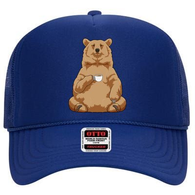 Bear Coffee Cup Gift High Crown Mesh Back Trucker Hat