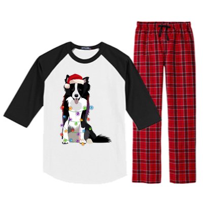 Border Collie Christmas Lights Xmas Dog Lover Cute Gift Raglan Sleeve Pajama Set