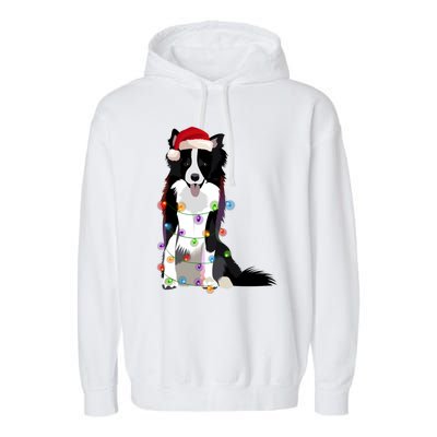 Border Collie Christmas Lights Xmas Dog Lover Cute Gift Garment-Dyed Fleece Hoodie