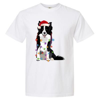 Border Collie Christmas Lights Xmas Dog Lover Cute Gift Garment-Dyed Heavyweight T-Shirt