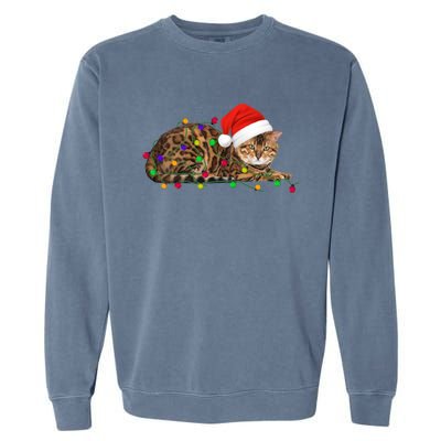 Bengal Cat Christmas Lights Xmas Cat Lover Great Gift Garment-Dyed Sweatshirt