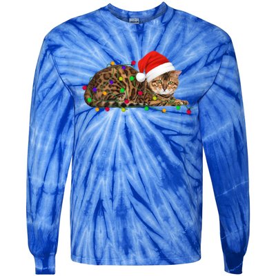 Bengal Cat Christmas Lights Xmas Cat Lover Great Gift Tie-Dye Long Sleeve Shirt