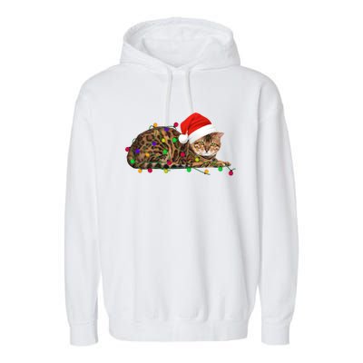 Bengal Cat Christmas Lights Xmas Cat Lover Great Gift Garment-Dyed Fleece Hoodie