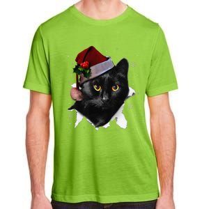 Black Cat Christmas Santa Hat Funny Cat Lover Christmas Adult ChromaSoft Performance T-Shirt