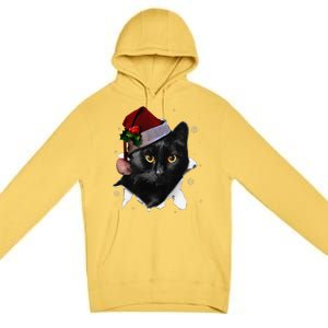 Black Cat Christmas Santa Hat Funny Cat Lover Christmas Premium Pullover Hoodie