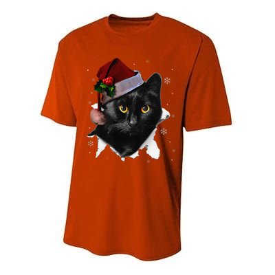 Black Cat Christmas Santa Hat Funny Cat Lover Christmas Performance Sprint T-Shirt