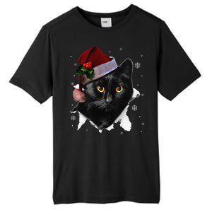 Black Cat Christmas Santa Hat Funny Cat Lover Christmas Tall Fusion ChromaSoft Performance T-Shirt