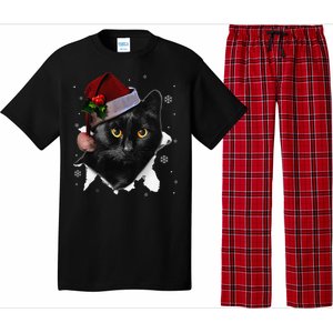 Black Cat Christmas Santa Hat Funny Cat Lover Christmas Pajama Set