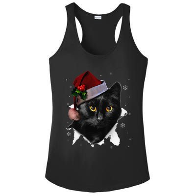 Black Cat Christmas Santa Hat Funny Cat Lover Christmas Ladies PosiCharge Competitor Racerback Tank