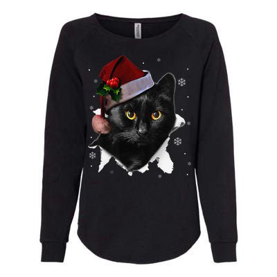 Black Cat Christmas Santa Hat Funny Cat Lover Christmas Womens California Wash Sweatshirt