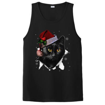 Black Cat Christmas Santa Hat Funny Cat Lover Christmas PosiCharge Competitor Tank