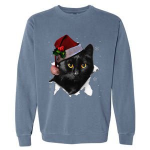 Black Cat Christmas Santa Hat Funny Cat Lover Christmas Garment-Dyed Sweatshirt