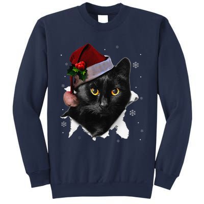 Black Cat Christmas Santa Hat Funny Cat Lover Christmas Sweatshirt