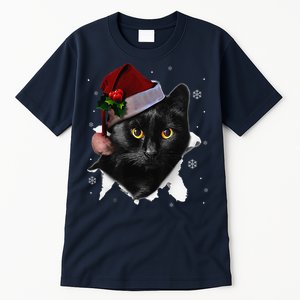 Black Cat Christmas Santa Hat Funny Cat Lover Christmas Tall T-Shirt