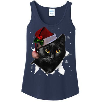 Black Cat Christmas Santa Hat Funny Cat Lover Christmas Ladies Essential Tank