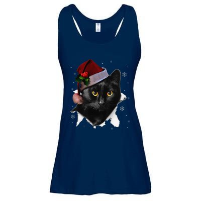 Black Cat Christmas Santa Hat Funny Cat Lover Christmas Ladies Essential Flowy Tank